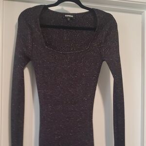 Express Black Glitter Long Sleeve Top
